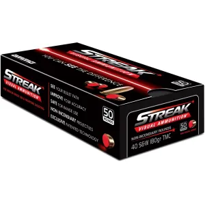 Ammo Inc. Streak Visual 40 S&W Ammo 180 Grain Red Cold Tracer Full Metal Jacket Box of 50