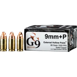 G9 Defense 9mm Luger +P Ammo 80 Grain Fluted Lead Free Box of 20