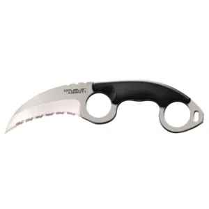 Cold Steel Double Agent Fixed Blade Knife 3" Fully Serrated Hawkbill AUS-8 Satin Blade Grivory Handle Black