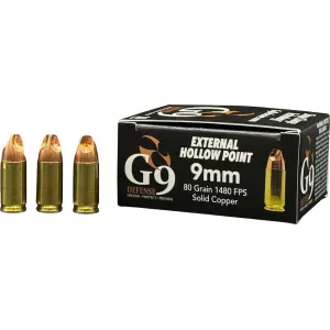 G9 Defense 9mm Luger Ammo 80 Grain Fluted Lead Free Box of 20