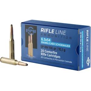 PPU 6.5x54mm Mannlicher-Schoenauer Ammo 156 Grain Jacketed Soft Point Box of 20