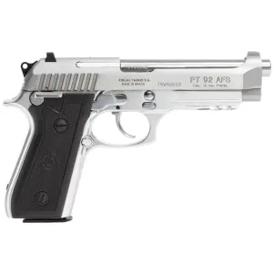 Taurus 92 9mm Luger Pistol 5" Barrel 17+1 Round Stainless Slide Black Grip Stainless Frame