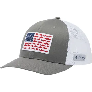 Columbia Mens PFG Fish Flag Mesh Snap Back Hat Titanium/White