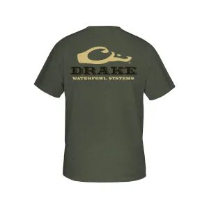 Drake Men's Logo Short Sleeve Crew Neck T Shirt Kalamata Olive Light Heather 2XL