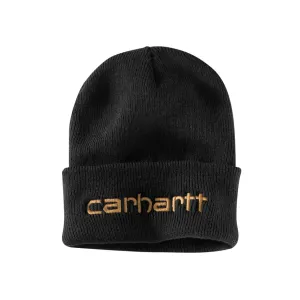 Carhartt Mens Knit Insulated Logo Graphic Cuffed Beanie Black