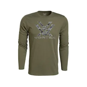 Vortex Optics Men's Digi Camo Core Logo Long Sleeve Crew Neck T Shirt Military Heather Large