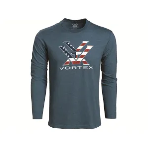 Vortex Optics Men's Stars and Stripes Long Sleeve Crew Neck T Shirt Steel Blue Heather 2XL
