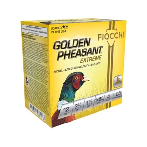 Fiocchi Golden Pheasant Extreme 12 Gauge Ammo 2-3/4" #4 Nickel Plated Lead Shot 1-3/8 oz Box of 25