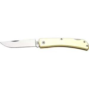 Bear & Son Farmhand Lockback Pocket Knife 3.625" Drop Point 1095 Carbon Satin Blade Aluminum Handle Yellow