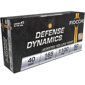 Fiocchi Defense Dynamics 40 S&W Ammo 165 Grain Jacketed Hollow Point Box of 50