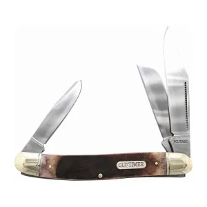 Old Timer Genuine Bone Lumberjack Pocket Knife 3.42" Clip, Sheepfoot, and Pen 9Cr18 Satin Blade Bone Handle