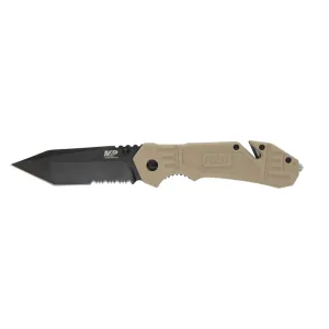 Smith & Wesson M&P M2.0 S.A. Assisted Opening Pocket Knife 3.5" Partially Serrated Tanto Point 8Cr13MoV Black Oxide Blade Rubber Handle Tan