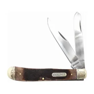 Old Timer Large Gunstock Trapper Pocket Knife 3.15" Clip/Spey Point 7Cr17MoV Satin Blade Bone Handle