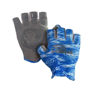 Fish Monkey Men's Stubby Guide Fishing Fingerless Gloves Blue Water Camo Large