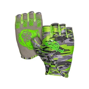 Fish Monkey Men's Stubby Guide Fishing Fingerless Gloves Voodoo Swamp Green Medium