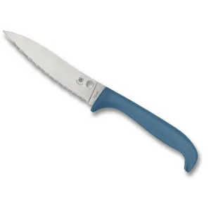 Spyderco Counter Puppy Kitchen Utility Knife 3.48" Fully Serrated Clip Point 7Cr17MoV Stainless Satin Blade High Impact Plastic Handle Blue