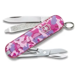Victorinox Swiss Army Classic SD Pocket Knife 7 Function Stainless Steel Blade Polymer Handle Pink Camoflage