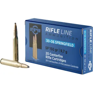 PPU 30-06 Springfield Ammo 150 Grain Jacketed Soft Point Box of 20