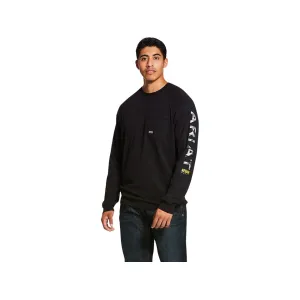 Ariat Men's Rebar Cotton Strong Graphic Long Sleeve Crew Neck T Shirt Black 2XL
