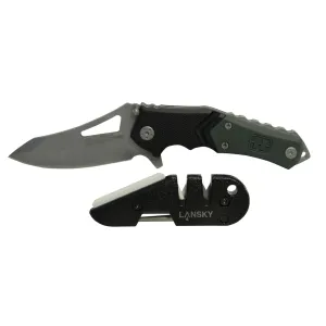 Lansky Responder Folding Knife Combo 3.5" Drop Point 440C Stainless Steel Blade with Blademedic Knife Sharpener