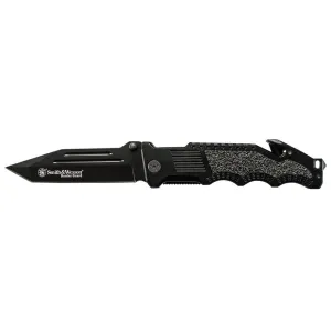 Smith & Wesson Border Guard Pocket Knife 4.4" Black Tanto Point 7Cr17MoV High Carbon Stainless Steel Blade Aluminum Tracker Tech Handle Black