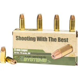 IMI 9mm Luger Ammo 115 Grain Jacketed Hollow Point Case of 1000 (20 Boxes of 50)