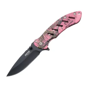 Bear & Son 61506 Folding Knife 3.25" Drop Point 440 Black Blade Stainless Steel Handle Pink Camo