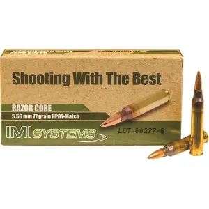 IMI Razor Core 5.56x45mm NATO Ammo 77 Grain Sierra MatchKing Jacketed Hollow Point Box of 20