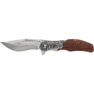 Smith & Wesson Unwavered Assisted Opening Pocket Knife 3.25" Drop Point 8Cr13MoV Stainless Blade Wood Handle