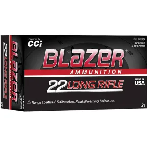 Blazer 22LR Ammo 40 Grain Round Nose Case of 5000 (100 Boxes of 50)