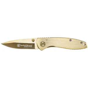 Smith & Wesson Executive Frame Assisted Opening Pocket Knife 2.8" Drop Point 7Cr17MoV Gold Blade Stainless Steel Handle Gold