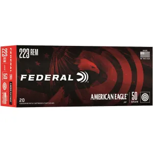 Federal American Eagle 223 Remington Ammo 50 Grain Jacketed Hollow Point Case of 500 (25 Boxes of 20)