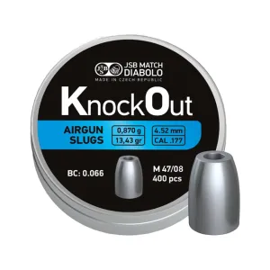 JSB Knock Out Slugs Air Gun Pellets 177 Caliber 13.43 Grain 4.52mm Head-Size Tin of 400