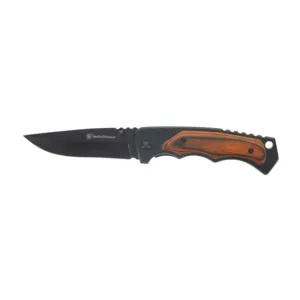 Smith & Wesson 1147091 Pocket Knife 3.7" Drop Point 8Cr13MoV Black Blade Wood Handle Brown