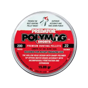 Predator Polymag Shorts Air Gun Pellets 22 Caliber 16 Grain Pointed Tin of 200