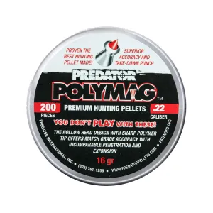 Predator Polymag Air Gun Pellets 22 Caliber 16 Grain Pointed Tin of 200