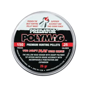 Predator Polymag Air Gun Pellets 25 Caliber 26 Grain Pointed Tin of 150