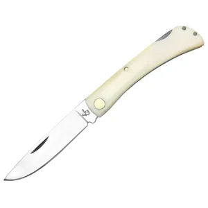 American Buffalo Knife & Tool Roper Tumbleweed Pocket Knife 3" Drop Point 1065 Satin Blade Bone Handle White