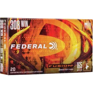 Federal Fusion 308 Winchester Ammo 165 Grain Jacketed Soft Point Case of 200 (10 Boxes of 20)