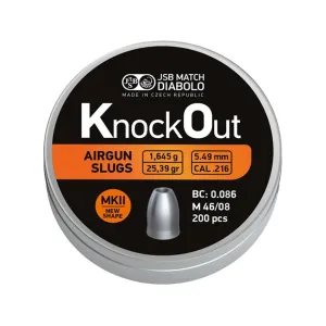 JSB Knock Out Slugs MKII Air Gun Pellets 216 Caliber 25.39 Grain Tin of 200