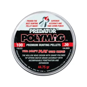 Predator Polymag Air Gun Pellets 30 Caliber 44.75 Grain Pointed Tin of 100