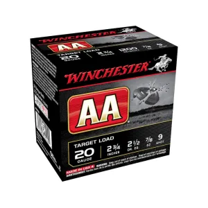 Winchester AA Target 20 Gauge Ammo 2-3/4" #9 Lead Shot 7/8 oz Box of 25