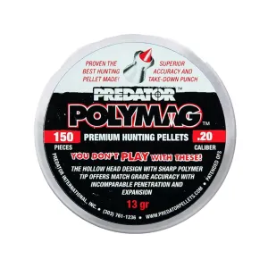 Predator Polymag Air Gun Pellets 20 Caliber 13 Grain Pointed Tin of 150