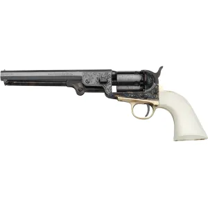 Pietta 1851 Navy Deluxe Black Powder Revolver 36 Caliber 7.5" Blued Barrel Engraved Case Hardened/Brass Frame White Grip