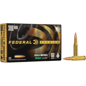 Federal Premium Gold Medal 308 Winchester Ammo 168 Grain Sierra MatchKing Jacketed Hollow Point Case of 200 (10 Boxes of 20)