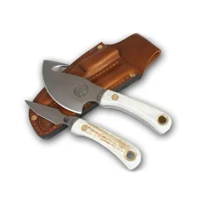 Knives of Alaska Light Hunter Combo Fixed Blade Knife Set Stag Handles with Light Hunter Mini Skinner/Cleaver Knife, Cub Bear Caping Knife and Leather Sheath