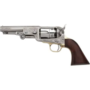 Pietta 1851 Navy Yank US Marshal Black Powder Revolver 44 Caliber 4.875" Polished Steel Barrel Engraved Stainless Frame Walnut Grip