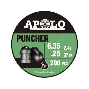 Apolo Puncher Air Gun Pellets 25 Caliber 37 Grain 6.35mm Head-Size Tin of 200