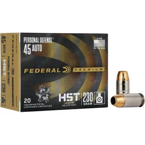Federal Premium Personal Defense 45 ACP Ammo 230 Grain Federal HST Jacketed Hollow Point Case of 200 (10 Boxes of 20)