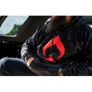 Black Multi-Cam Hoodie with Red Spade